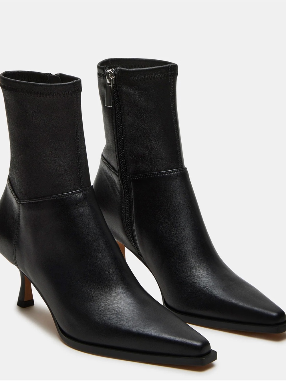 Steve Madden Stasia Black Pointed Leather Ankle Boots with Side Zip